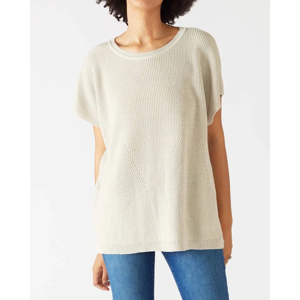 Mersea Camden Sweater OS Short Sleeve Button Back Knit Taupe Beige Relaxed Fit